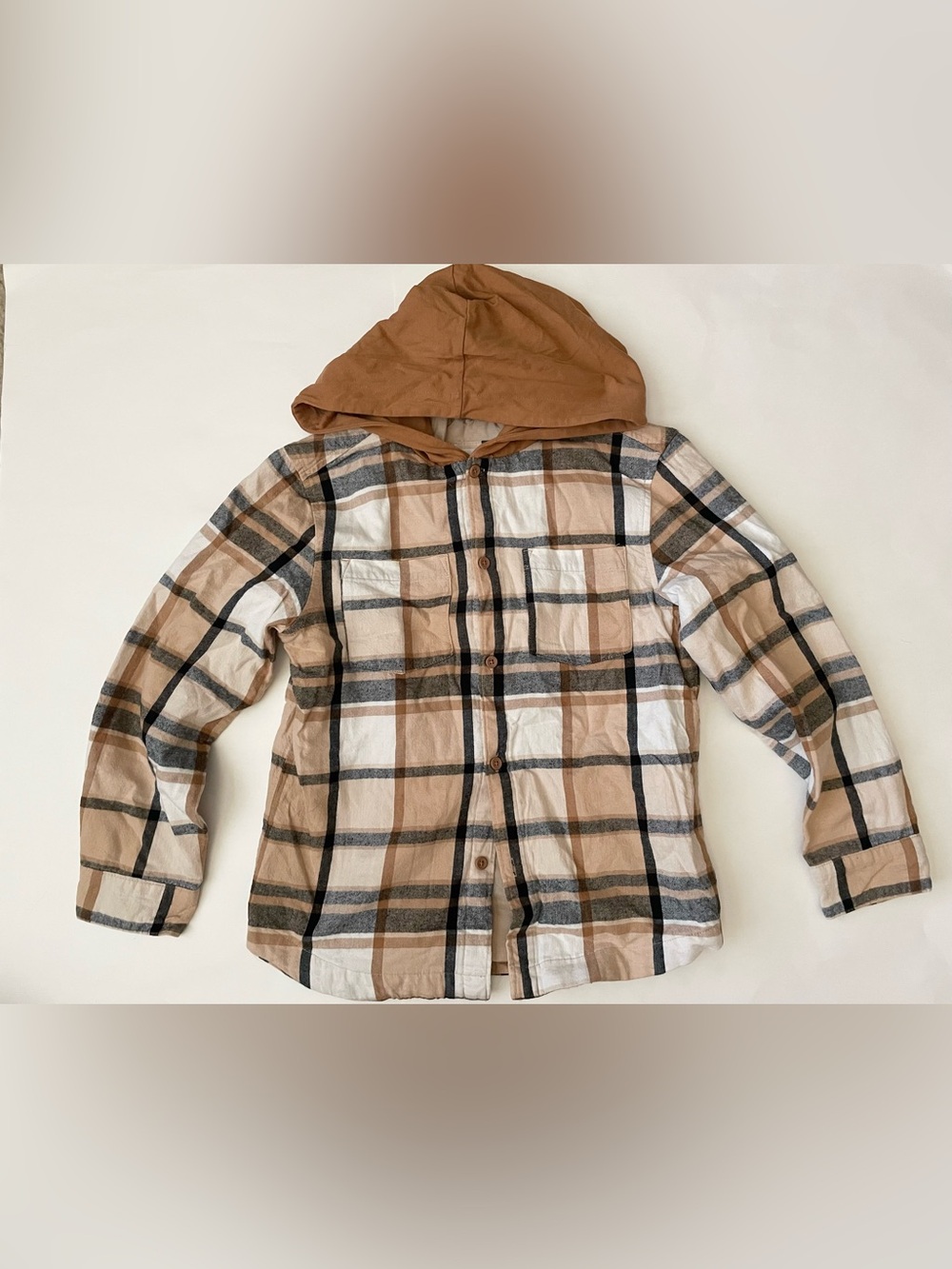 Cat & Jack Tan Plaid Hooded Button-Up Jacket